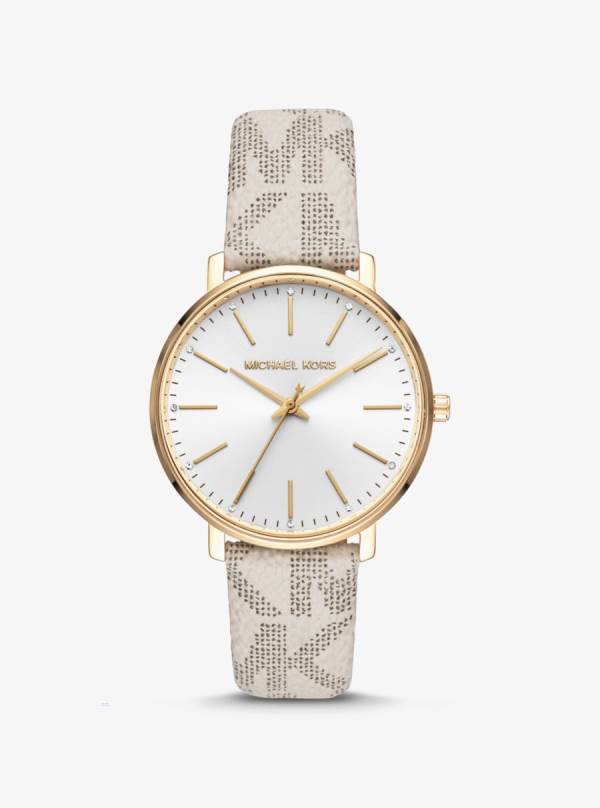 Damske Gold-tone Hodinky Michael Kors Pyper Logo and Biele Žlté - Hodinky Michael Kors Levně | RBMNL-6135